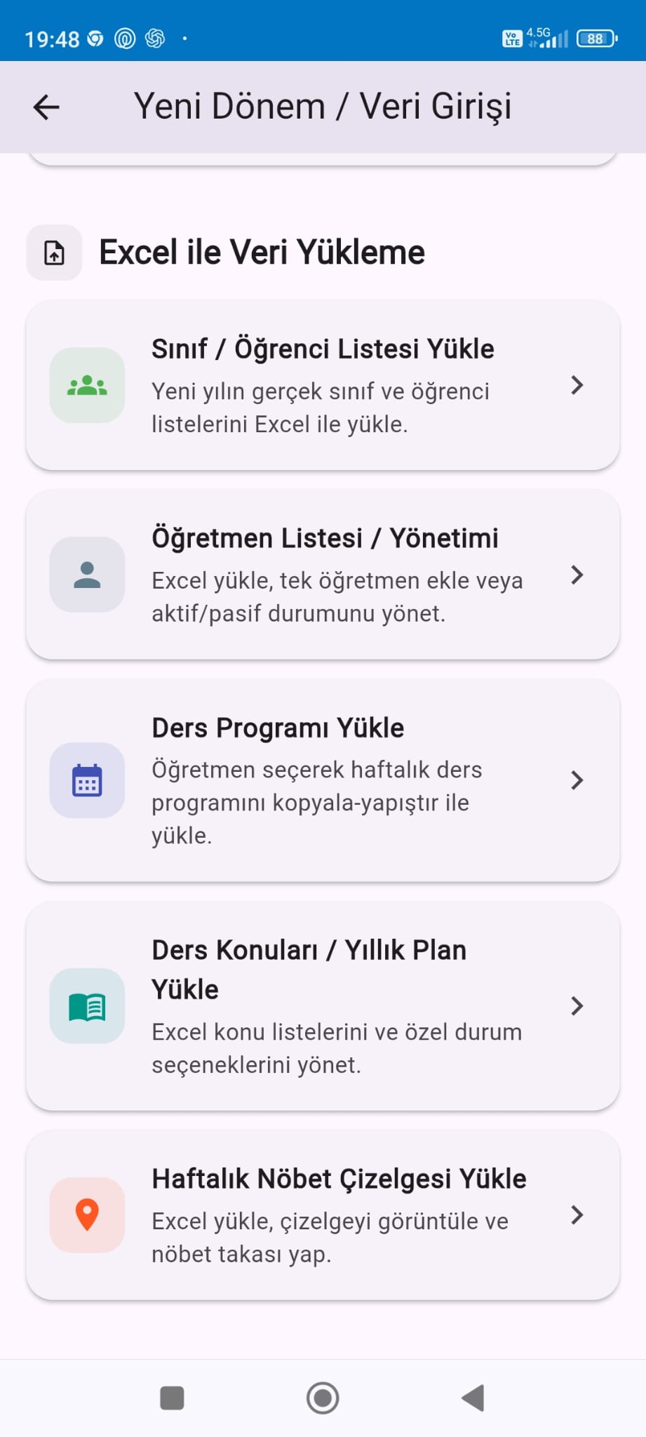 Dönem sonu ve yeni eğitim yılı ön kontrol ekranları